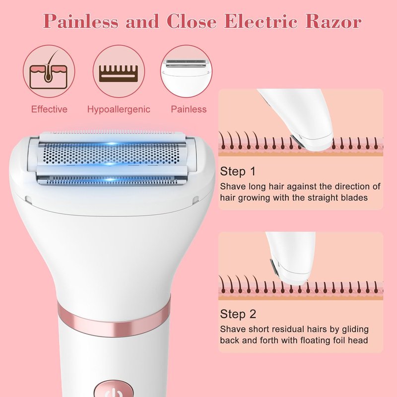 Zivelier 3-in-1 Electric Razor IPX7 Waterproof Bikini Trimmer Wet & Dry Use Painless Personal Trimmer Groomer for Ladies Face Body Legs Bikini Public Hairs Electric Lady Shaver with Replaceable Heads