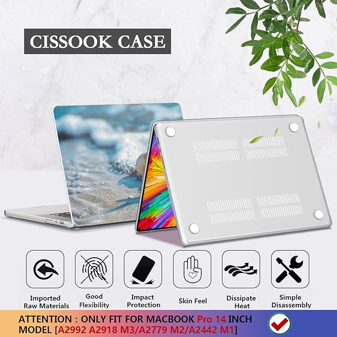 CISSOOK Compatible with MacBook Pro 14 inch Case 2026-2021 Release M5 A3434 M4 A3112 A3185 A3401 M3 A2992 A2918 M2 A2779 M1 A2442 Model, Plastic Hard Shell Case with Keyboard Cover, Beach&Shell