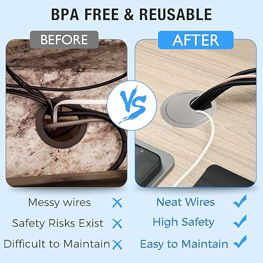 BOPOREAE Desk Grommet 2" (50 mm), Desk Cord Hole Cover, Cable Grommet ABS Plastic, Desk Hole Grommet for Office and Home Table Cable, Detachable Cable Cord Organizer (Silver Sand 2 Pcs)