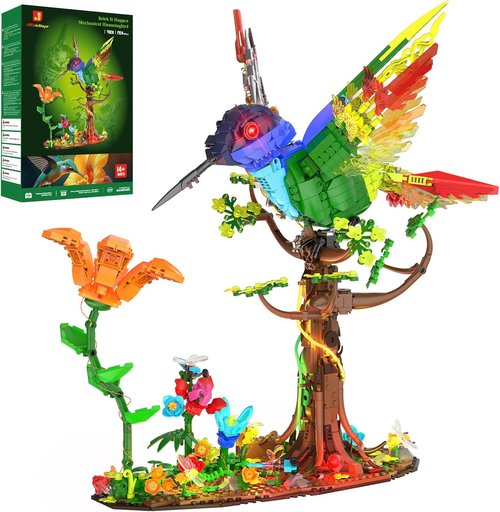 JMBricklayer Hummingbird Building Set - LED Light Model for Adults | Creative Flower Animal Décor, Gift Idea for Ages 14+