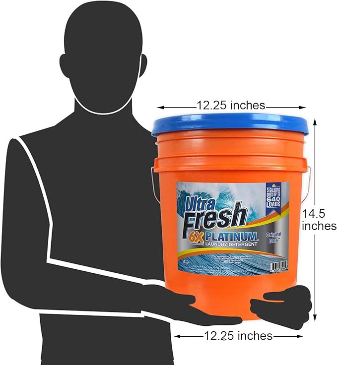 Ultra Fresh 6X Platinum 5 Gallon Laundry Detergent Liquid for All Machine Types with Easy Dispensing Pump, Up to 640 Loads, Original Blue (5 Pack)