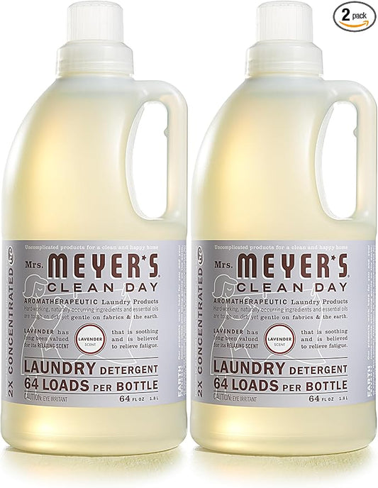 MRS. MEYER'S CLEAN DAY Liquid Laundry Detergent, Cruelty Free, Lavender Scent, 64 oz- Pack of 2