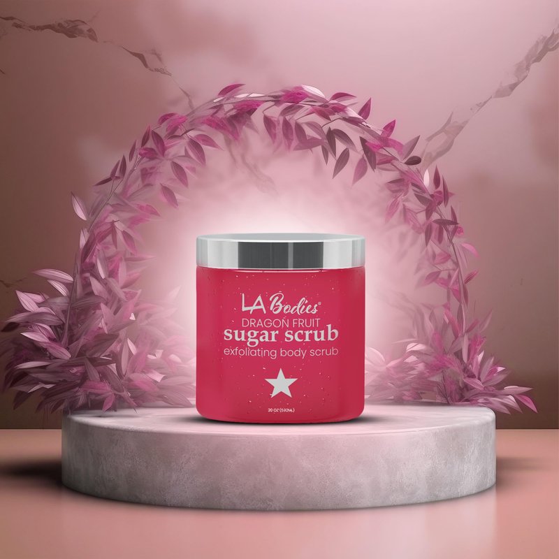 LA Bodies Sugar Scrub Exfoliating with Dragon Fruit and Other Natural Ingredients for Body Scrub and Foot Scrub - Soft Scrub for Nourishing Essential Skin Care, 20 oz (592 mL), Made in USA
