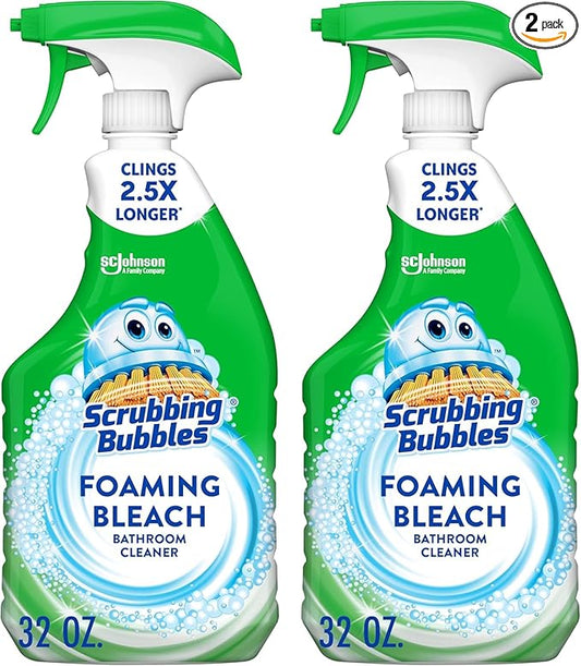 Scrubbing Bubbles Foaming Bleach Bathroom and Shower Cleaner Disinfectant Spray, Helps Erase Mold & Mildew, 32oz (Pack of 2)