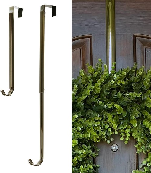Haute Decor Adjustable Wreath Hanger - Premium Over The Door Design Holds Up to 30 Pounds | Antique Brass