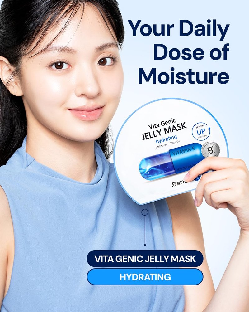Bano Vita Genic Jelly Face Hydrating Mask 10EA – Firming Sheet Mask for Sensitive Skin, Korean Glass Skin Care with Mineral Water, Vitamin C & Niacinamide, Fragrance-Free