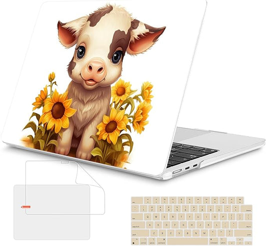 Mektron Case for 2026 MacBook Air 15 INCH M5 A3448 Compatible with M4 A3241 /M3 A3114 /M2 A2941 Printed Plastic Hard Shell Cover with 15.3" Liquid Retina Display Touch ID- Cute Cow