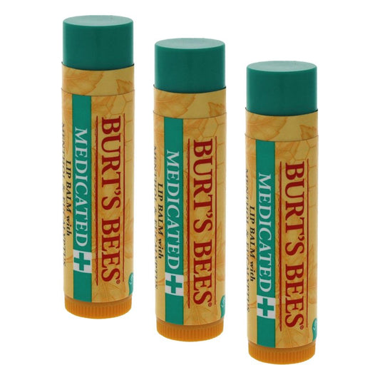 Medicated Moisturizing Lip Balm by Burts Bees for Unisex - 0.15 oz Lip Balm (Pack of 3)
