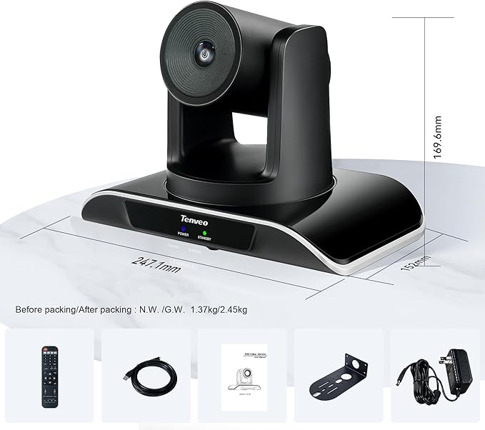 Tenveo 3X Optical Zoom PTZ Conference Room Camera, USB3.0/HDMI FHD 1080P 60FPS, for Video Conferencing Business Meeting Live Streaming Church Services Worship Events Education Zoom Teams OBS
