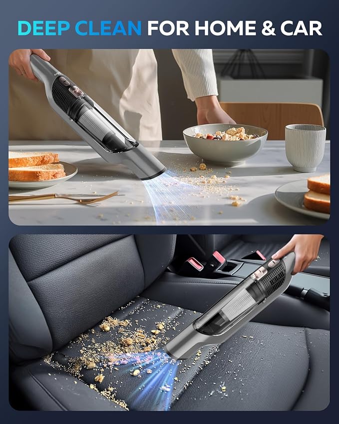 Zefiro Compact & Powerful Cordless Handheld Vacuum, Rechargeable Portable Car Vacuum for Car & Pet Hair, with XL Dust Cup, High-Suction, 2 Brushes & Filters, Long Runtime, Ideal Gift