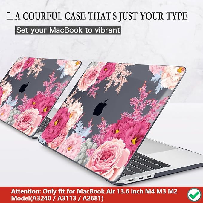 CISSOOK Compatible with MacBook Air 13.6 Inch 2026 2025 2024 2023 2022 Release A3449 A3240 A3113 A2681, Hard Shell Case with Keyboard Cover for MacBook Air 13.6" M2 M3 M4 M5 Chip, Gorgeous Flowers