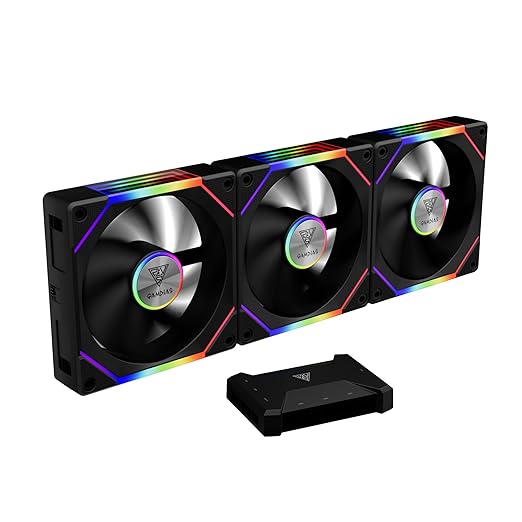 GAMDIAS 3 Pack 120mm Case Fan & 3 Reverse Blades & 1 USB Hub, ARGB PWM PC Fans with RGB Motherboards Sync, Daisy Chain via Cable Management, 30mm Thickness Case Fans with 75CFM Airflow with 2400RPM