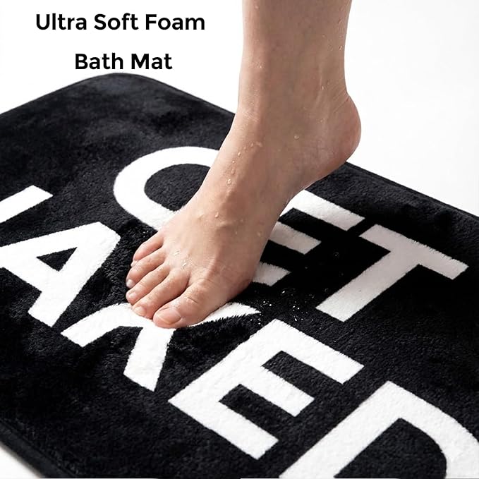 Black Get Naked Memory Foam Bath Mat 16x204 Inch, Funny Bathroom Rugs, Cute Dorm, Apartment Decor, Soft Non Slip Absorbent Mats for Shower, Vanity