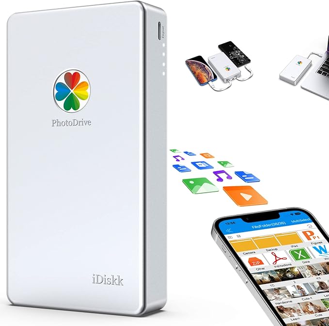 iDiskk APPL-e Certified 2TB External Hard Drive for iPhone iPad Android Phones MacBook Computer, Auto Backup Photos Videos Files Photo Storage for iPhone 17/16/15/14/13/12