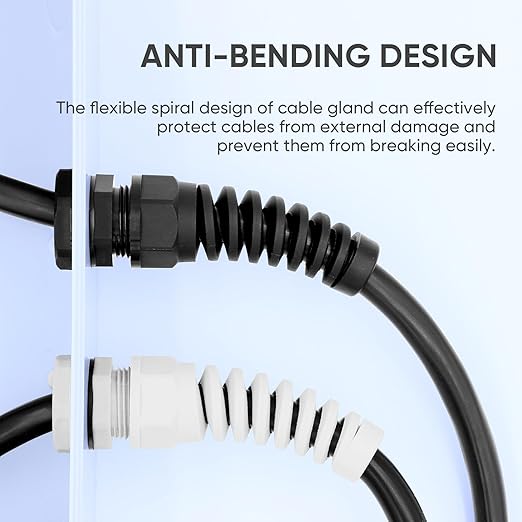 Strain Relief Cord Connector,LISTENJIALE 5Pcs NPT 3/4" Waterproof Cable Gland Flex Spiral Strain Relief Adjustable 12.5-18mm Cable Connector Nylon Joint with Gaskets(Grey)