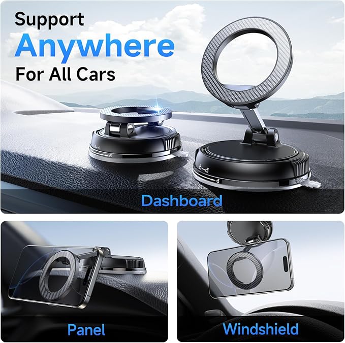 ANDERY Car Phone Holder for Magsafe [78+LBS Strongest Suction & 2400gf Magnetic] 360° Adjustable Car Phone Mount, Phone Holders for Your Car for iPhone 17 Pro Max 16 15 14 13 12 Plus Air, Carbon Fiber