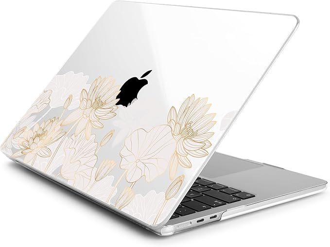 Batianda Premium Case for New MacBook Air 15 inch with M5 M4 M3 M2 Chip 2026 2025 2024 2023 Release, Designed Ultra-Slim Hardshell & Keyboard Cover & Screen Protector 4-in-1 Bundle, Gold Lotus