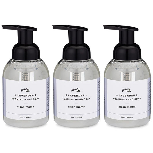 CLEAN MAMA Plant-Derived Foaming Hand Soap - Aromatic and Nourishing Hand Wash, Natural Essential Oils Infused - USDA Certified Biobased - 12 Ounce, Lavender, 3 Pack