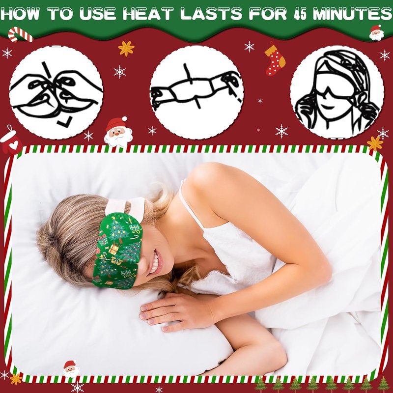 Bonuci 60 Pcs Christmas Eye Masks - Disposable Heating Eye Masks for Dry Eyes, Stress Relief & Puffiness | Perfect Spa Gift