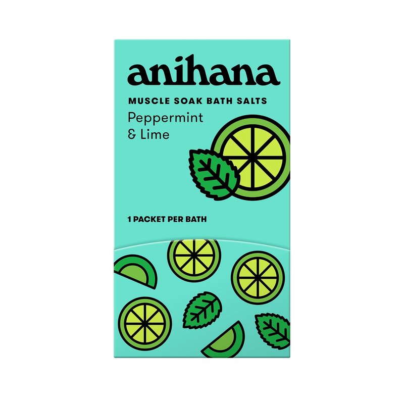 ANIHANA Relaxing Bath Salts, Muscle Soaking Aid with Coconut Oil, Helps Ease Aches and Pains, Relaxing Peppermint & Lime Scent, 15pk