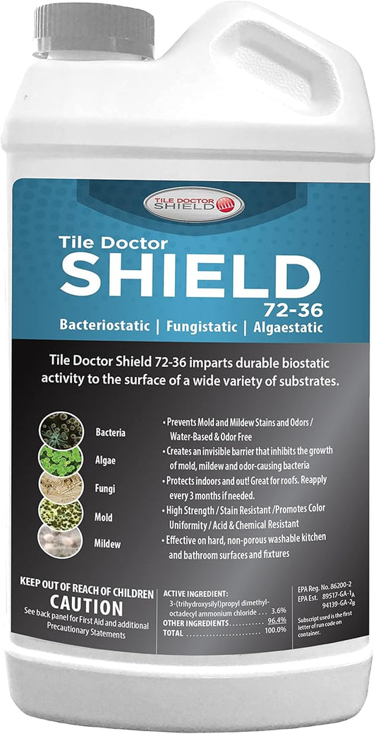 Shield Mold, Mildew, and Algae Stain and Odor Remover, Indoor and Outdoor Cleaner for Bathroom, Shower, Kitchen, Roof, Stone, Wood, Carpet, and More by Tile Doctor - 32 FL OZ