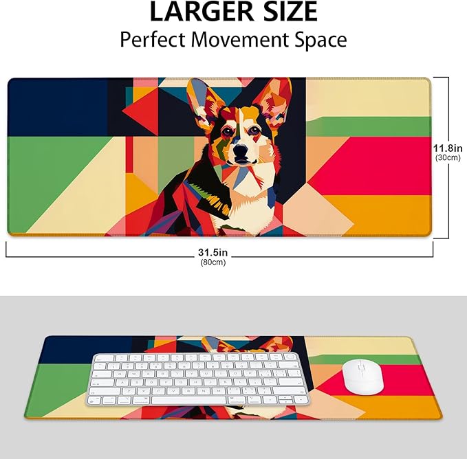 Mounidso Corgi Large Mouse Pad, Gaming Mouse Pad, Keyboard Mat, Non-Slip Rubber Base, Office Accessories, Desk Mat, MousePads for School, Work, Home Decor Gifts 31.5" x 11.8"