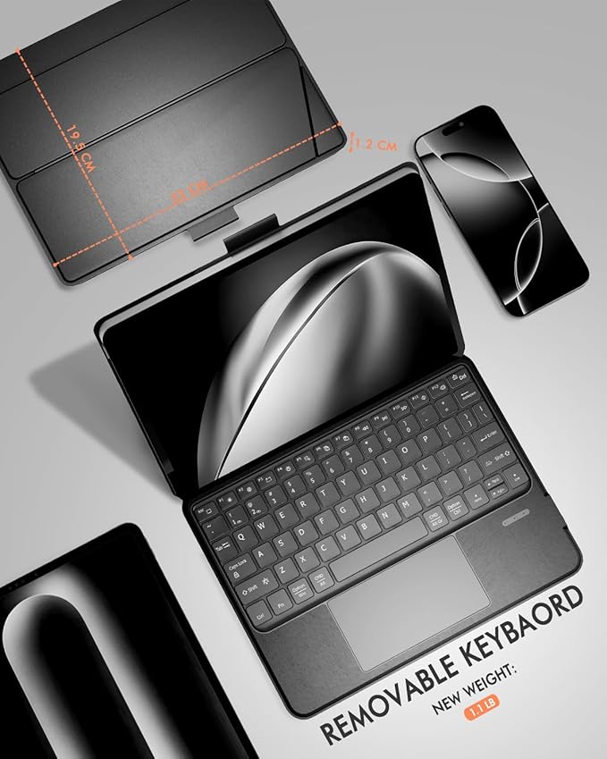 Universal Keyboard Case for 9-11 Inch Tablets, Dual Bluetooth Detachable Keyboard for Android Tablets/iPads/Galaxy Tabs, Magnetic Backlit Keyboard with Washable Adhesive Mount&Any-Angle Stand&Trackpad
