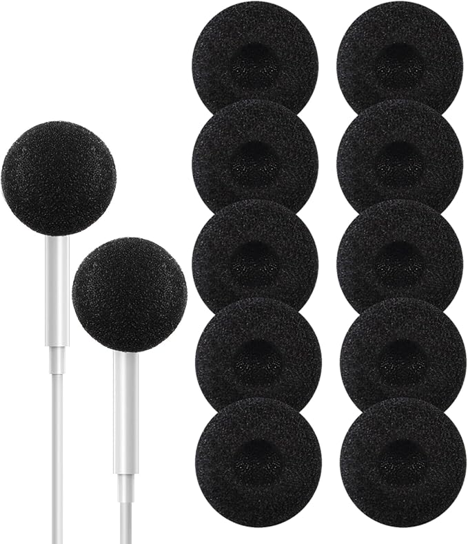 Ear Cushions for Earphone Headphones, Soft Foam 20mm Replacement Covers for Most Standard in-Ear Earphone, Earbuds, Headsets, Walkie Talkies (Black) 10 Pack