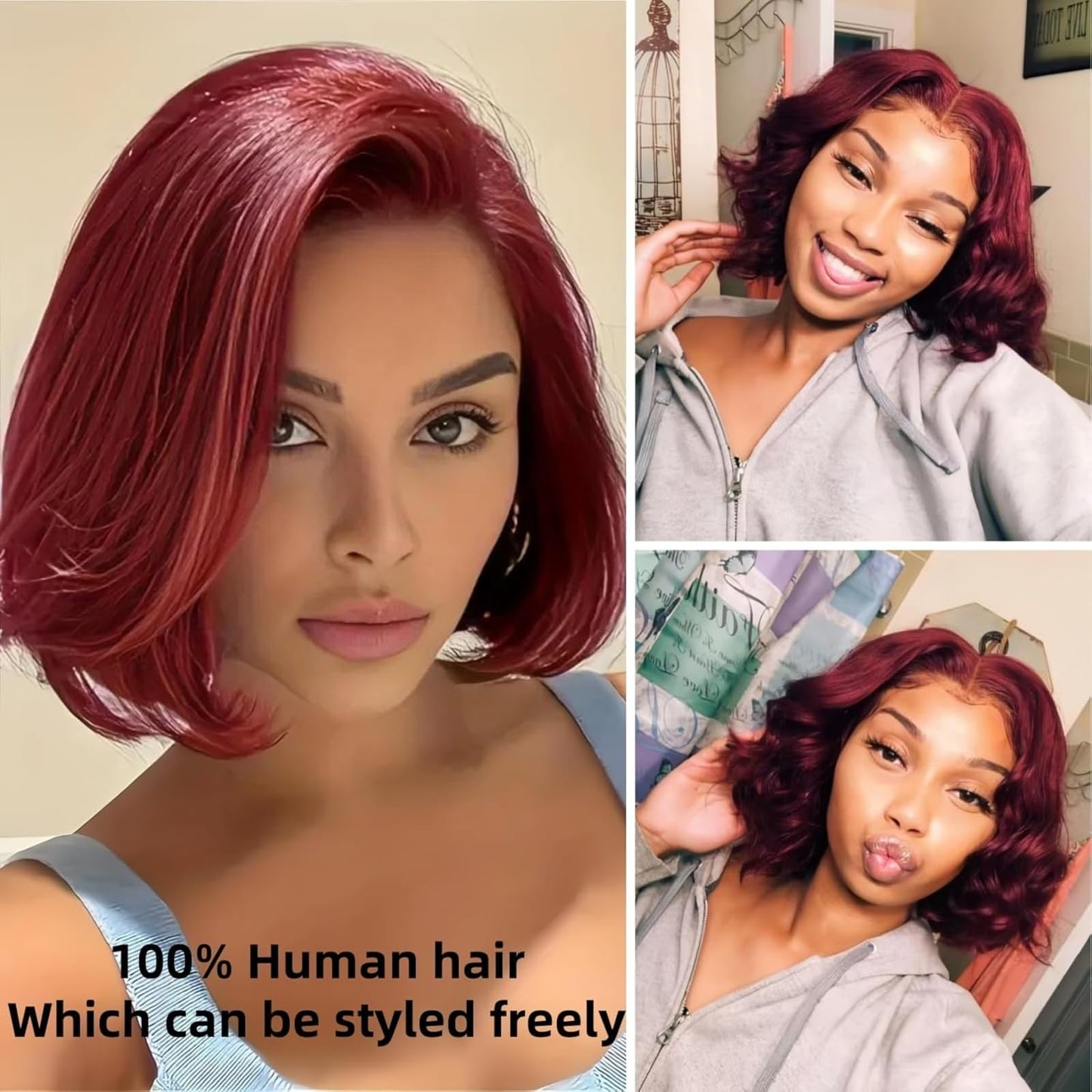 aibasi short Bob wig human hair 13x4 HD Lace Front Bob Wig Human Hair Comfortable Breathable Natural Short Style, Fluffy & Face-Slimming Heat-Stylable & Easy Care 200% Density