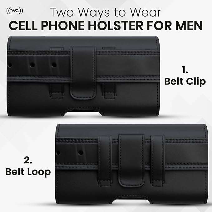 Wireless City Leather Phone Holster for iPhone Air 2025, 16 Plus/15 Plus/14 Plus/11 Pro Max/XS Max, Belt Phone Pouch with Card Slot, Magnetic Closure, Case Friendly