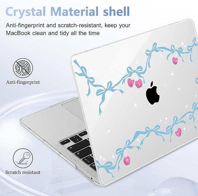 Lepeoac Case for MacBook Pro 13 inch Case M2 2022-2016 A2338 M1 A2251 A2289 A2159 A1989 A1708 A1706, Plastic Hard Shell + Keyboard Cover + Dust Plug, Cherry Bow