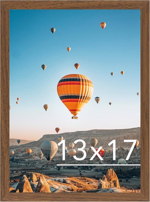 JCJMY 13x17 Picture Frame - Brown Wall Mount for Horizontal or Vertical Display | Shatter-Resistant Plexiglass