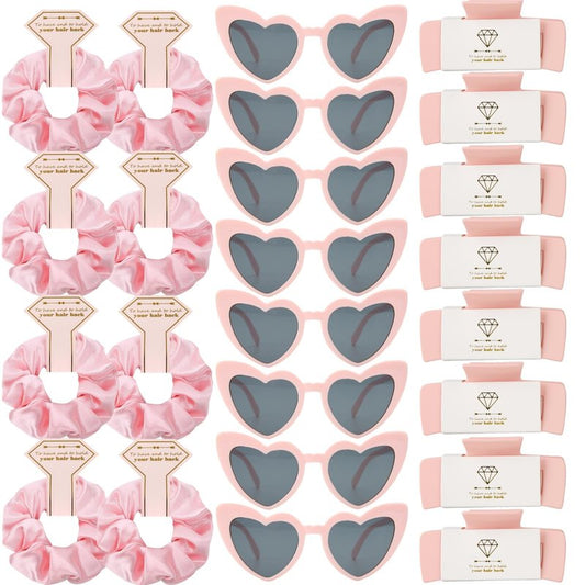 Loanzeg Bridesmaid Scrunchies Proposal Hair claws clips Set of 12 Bridal Shower heart sunglasses Gifts for Wedding Bachelorette Party Favors (24pcs Pink)