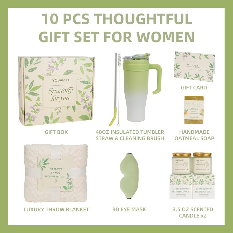 Get Well Soon Gifts for Women，Post Surgery Recovery Gifts with 40 OZ Tumbler & Flannel Blanket, Thinking of You Care Package for Her, Relaxing Self Care Kit with Sage Candle, Soap & Eye Mask