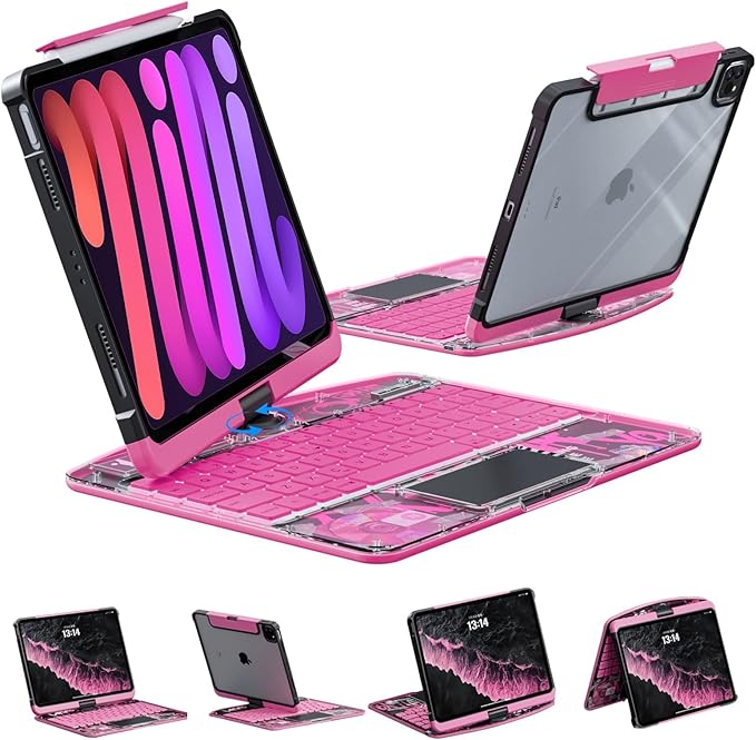 Transparent Case with Wireless Keyboard for iPad Air 11 Inch (M3/M2,2025/2024), 7 Colors Backlight, Multi-Touch Trackpad, 360° Rotating Stand Case for 10.9" iPad Air 5th/4th, 11" iPad Pro 4/3/2/1