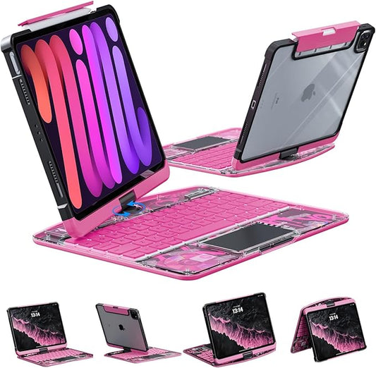 Transparent Case with Wireless Keyboard for iPad Air 11 Inch (M3/M2,2025/2024), 7 Colors Backlight, Multi-Touch Trackpad, 360° Rotating Stand Case for 10.9" iPad Air 5th/4th, 11" iPad Pro 4/3/2/1