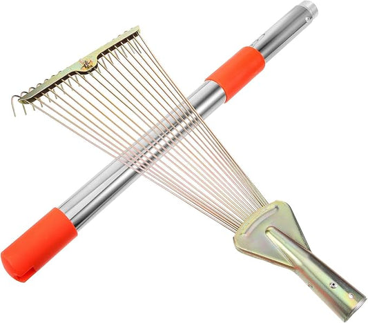 Luxshiny 18-Tooth Retractable Stainless Steel Garden Rake with Extendable Handle 80cm for Lawn and Leaf Cleaning, Heavy Duty Metal Rake for Soil Leveling and Yard Maintenance
