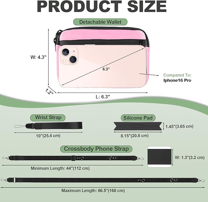 YFWE Clip and Go Strap for Phone with Wallet Crossbody, Adjustable Phone Lanyard with Detachable RFID Wristlet Wallet & Ultra-Thin 360° Rotatable Metal Tabs for All Smartphones (Pink)