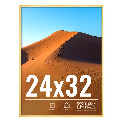 LaVie Home 24x32 Picture Frame for Wall Display, 24x32 Gold Picture Frame with HD Plexiglas, 24 x 32 Poster Frame 1 Pack, Display Frame for Vertical or Horizontal, Classic Collection