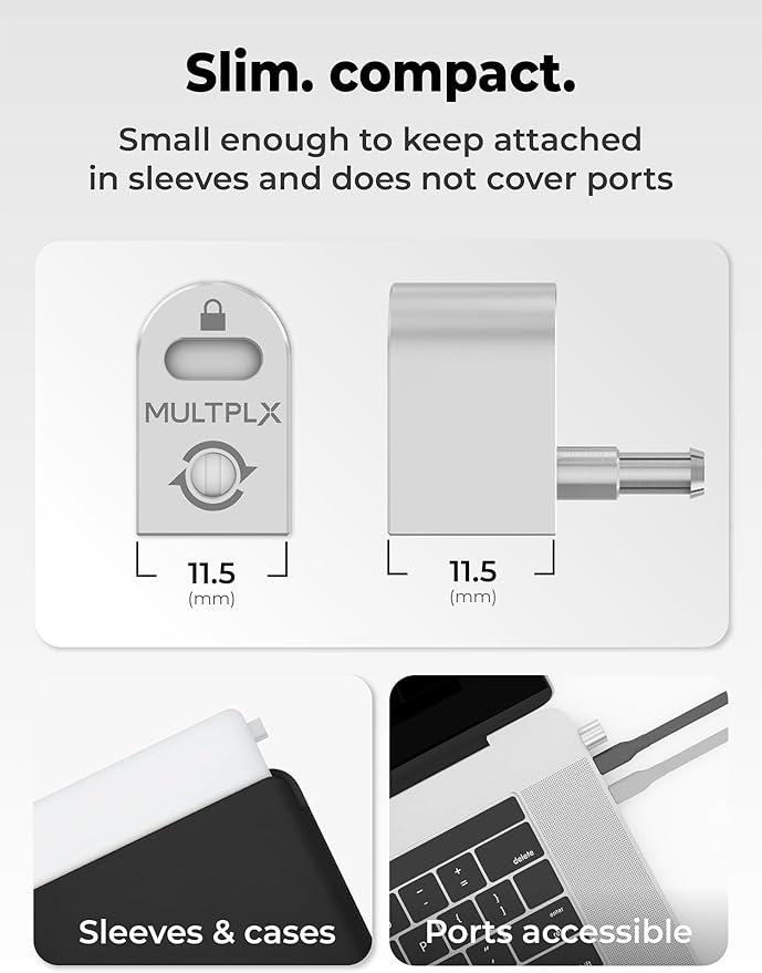 Multplx Laptop Lock Adapter for Security Lock | Adds Security Slot To Any Laptop inc MacBook | Use With Standard T-Shaped Bar Cable Locks | No Adhesive Needed