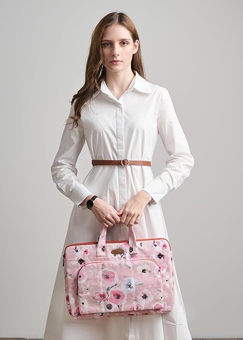 Maison d'Hermine Laptop Bag with Pocket Upto 13.5 inch Stain and Water Repellent Cotton Canvas Spring Summer (Romantic Poppy - Saumon)