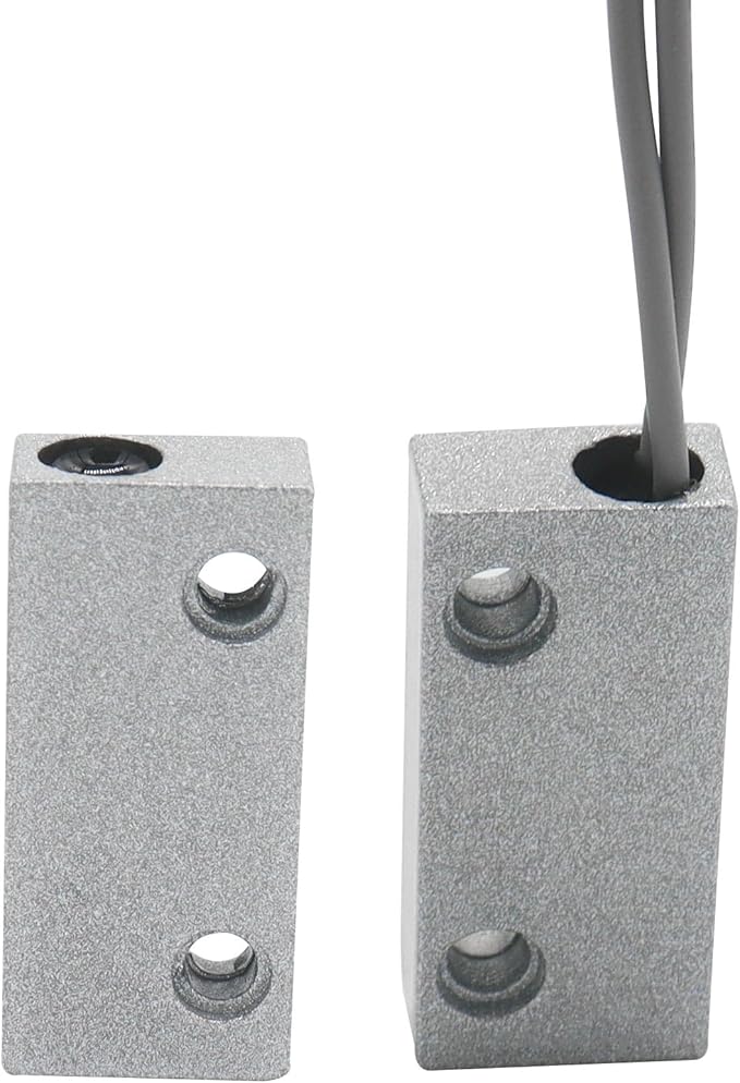 FOCMKEAS Magnetic Reed Switch Wired Surface Mount Normally Closed NC Contact Sensor Alarm Magnetic Door Switch with 2 Wires, Zinc Alloy Sliver, MC-52