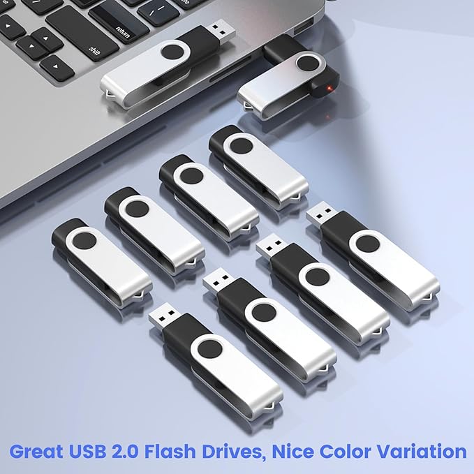 ABLAZE 8GB USB Flash Drive 20 Pack, USB 2.0 Thumb Drives with Lanyards Bulk Memory Sticks Pendrives 20PCS (Black)