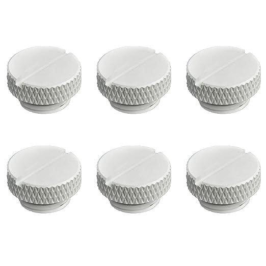 Dracaena.io 6 Pack G1/4" Thread, Thin Water Stop Plug Fitting with Coin Slot for Computer Water Cooling System, Durable Brass/Copper Material, White