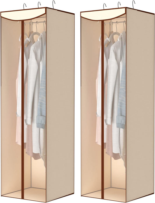 Storage Maniac 2-Pack Hanging Garment Bags - Long Clear Covers for Dresses & Suits | Beige