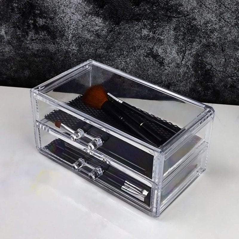 Acrylic Makeup Organizer - 2 Drawer Transparent Storage Box for Jewelry & Cosmetics | Dustproof Vanity Display