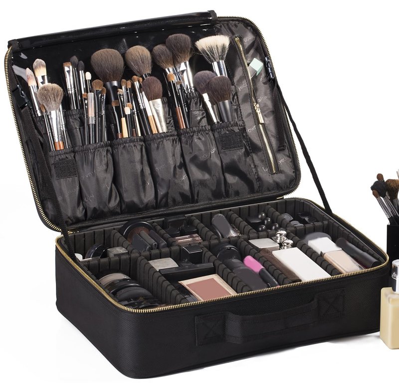 ROWNYEON Makeup Bag Cosmetic Makeup Train Case Artist Makeup Organizer Professional Portable Storage Bag for Women Girl Waterproof EVA Adjustable Dividers Large Black