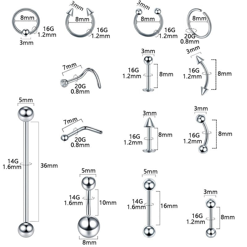 Body Piercing Kit - 120PCS Surgical Steel Jewelry with 14G, 16G, 20G Rings & Tools | Complete Piercing Supplies
