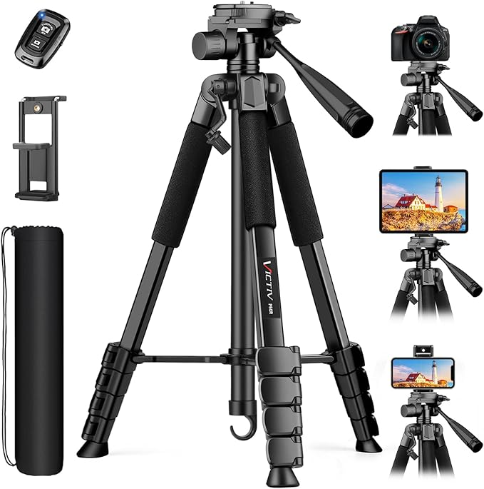 Camera Tripod Stand, 68" Phone Tripod for Tablet with Remote and Holder, Lightweight and Compact Travel Tripod for Canon Sony Camera, Compatible with DSLR, iPhone, iPad