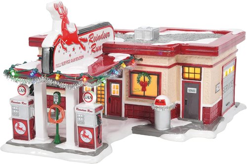 Department 56 | Snow Village Reindeer Gas Station Lit Building - 6.42 Inch, Multicolor Decor